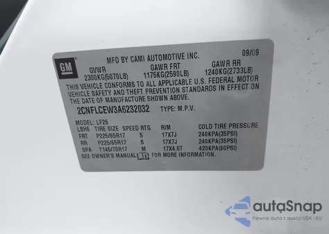 2010 Chevrolet Equinox Ls from USA, damaged, VIN 2CNFLCEW3A6232032